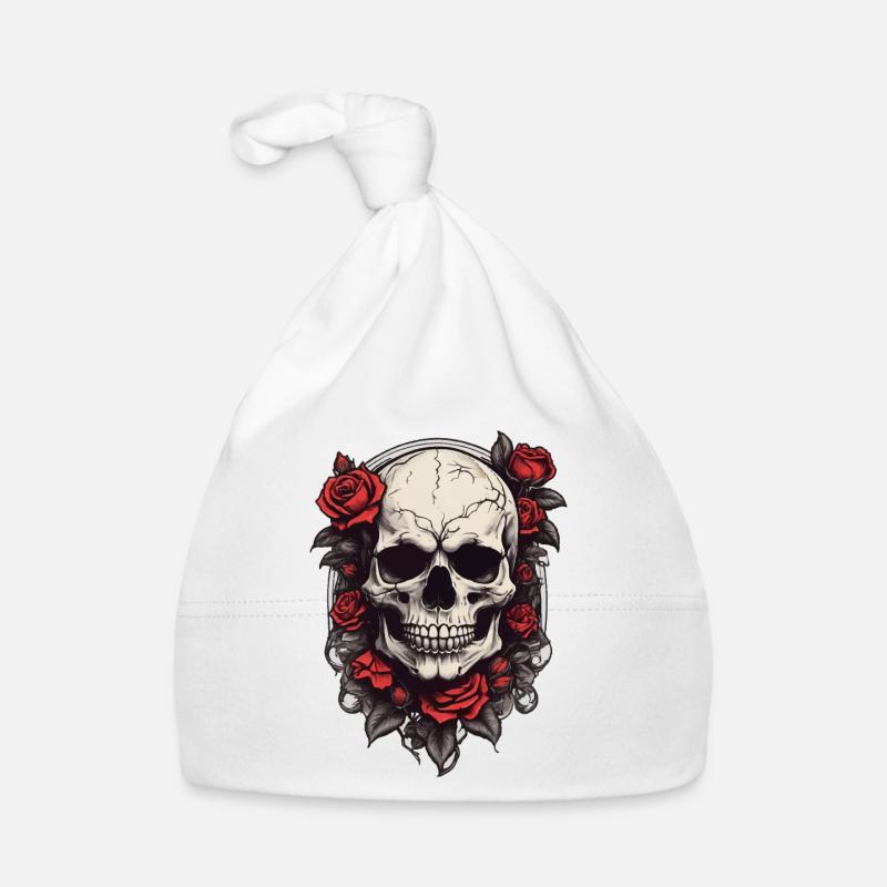 Roses Crâne Tatouage Floral - Bonnet bio Bébé - blanc