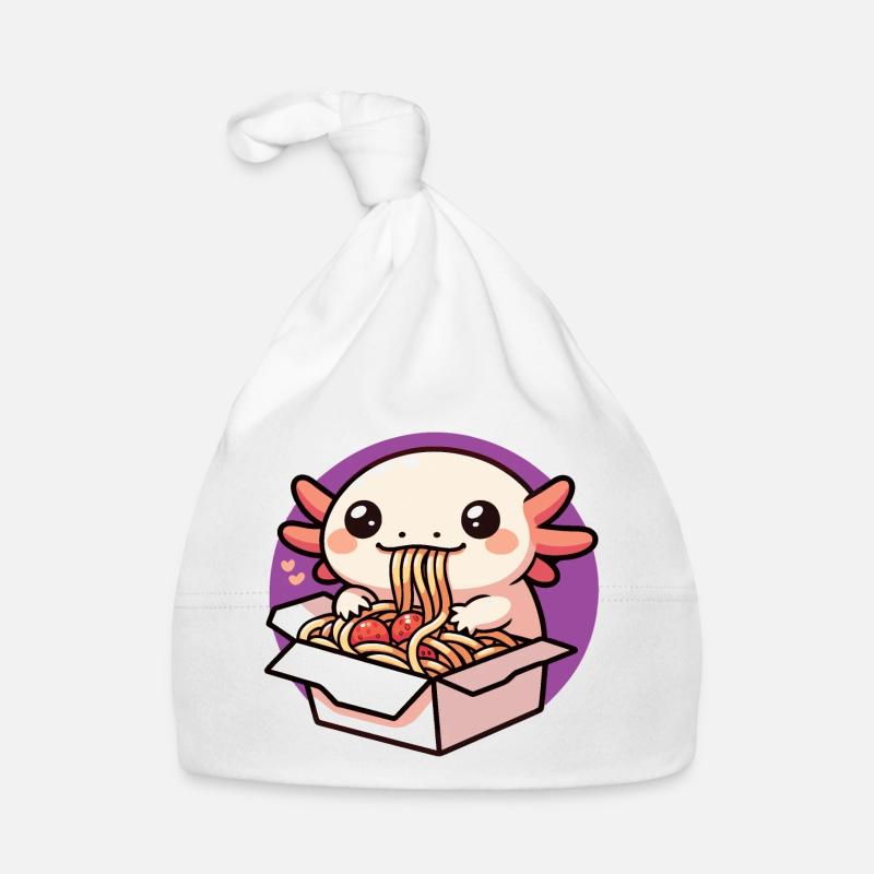 Axolotl schlürft eine leckere Spaghetti Baby Bio-Mütze