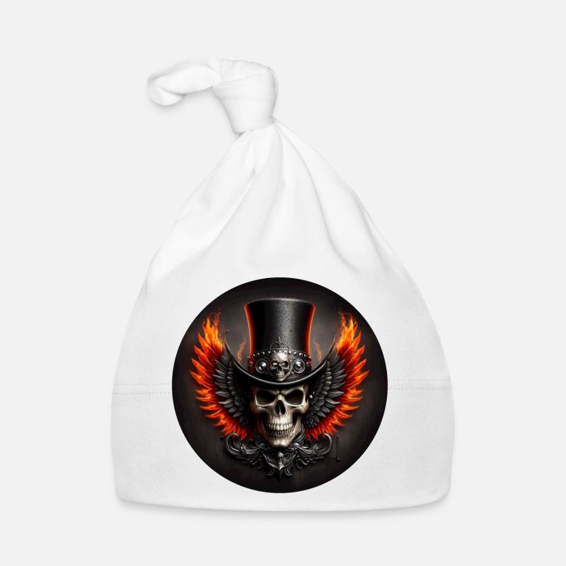 Skull with wings and fire Organic Baby Cap