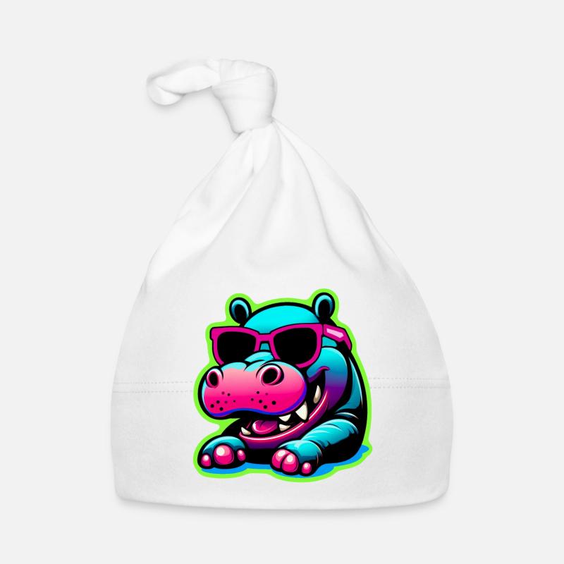 Hippopotame avec lunettes de soleil - Bonnet bio Bébé - blanc