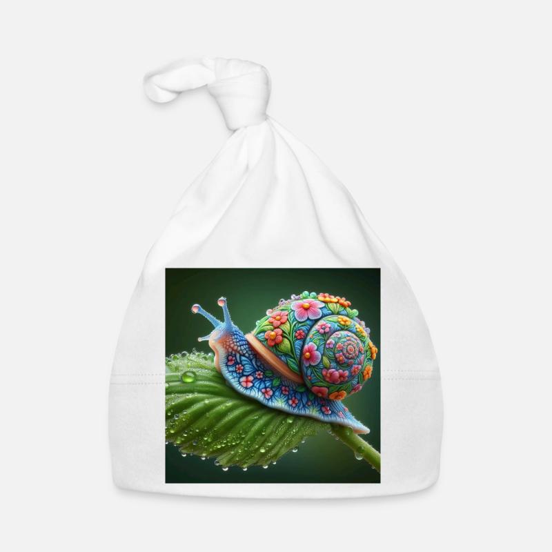 Escargot en fleurs - Bonnet bio Bébé - blanc