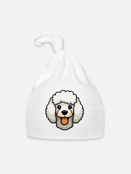 Caniche chien race aquarelle dessin animé Kawaii Clipart - Bonnet bio Bébé - blanc - Devant