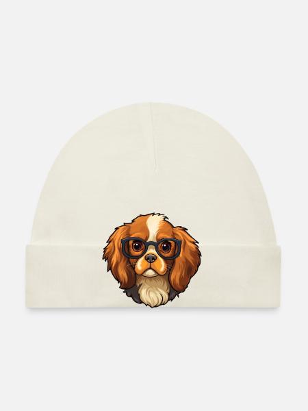 Cavalier King Charles Spaniel chien race aquarelle - Bonnet bio Bébé - blanc - Devant