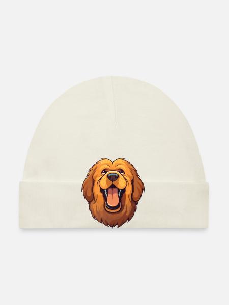 Tibetischer Mastiff Hunderasse Aquarell Karikatur Kawai - Baby Bio-Mütze - Weiß - Vorne