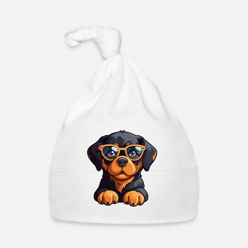 Rottweiler chien race aquarelle dessin animé Kawaii Gla Bonnet bio Bébé