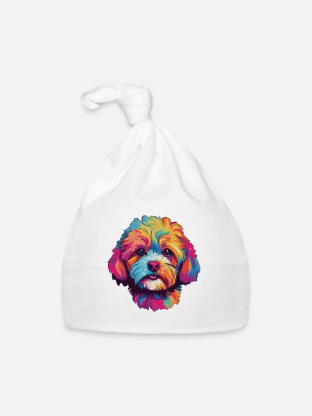 Shih Poo chien race aquarelle dessin animé Kawaii couleur - Bonnet bio Bébé - blanc - Devant