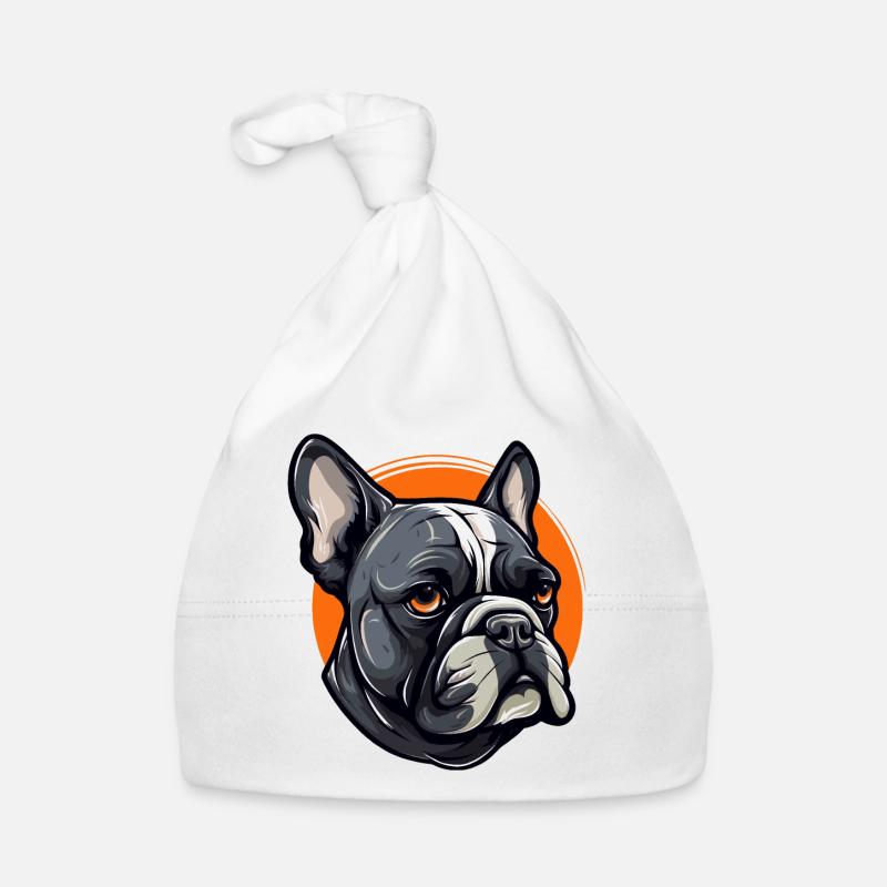 Portrait de bouledogue français - Bonnet bio Bébé - blanc