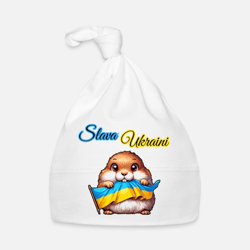 Chien de prairie mignon avec drapeau ukrainien Bonnet bio Bébé