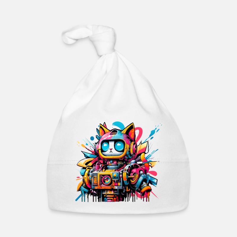 Chat conçu comme un robot dans le style graffiti de la bande dessinée Bonnet bio Bébé