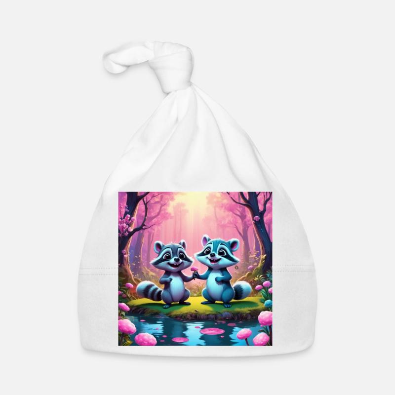 Ratons laveurs dans la forêt de conte de fées - Bonnet bio Bébé - blanc