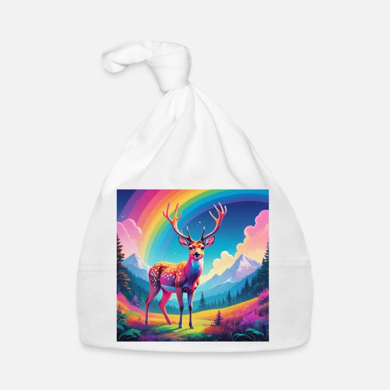 Hirsch mit Regenbogen Baby Bio-Mütze