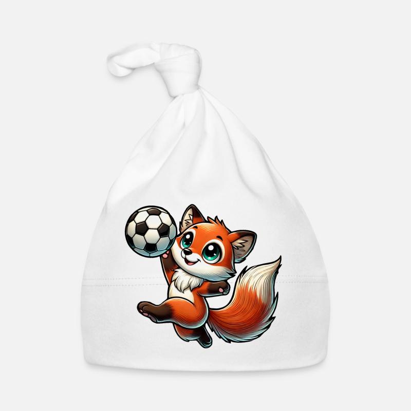 Cheerful fox playing with a soccer ball Organic Baby Cap