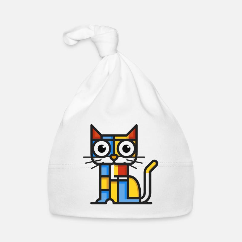 Illustration cubiste colorée d’un chat - Bonnet bio Bébé - blanc