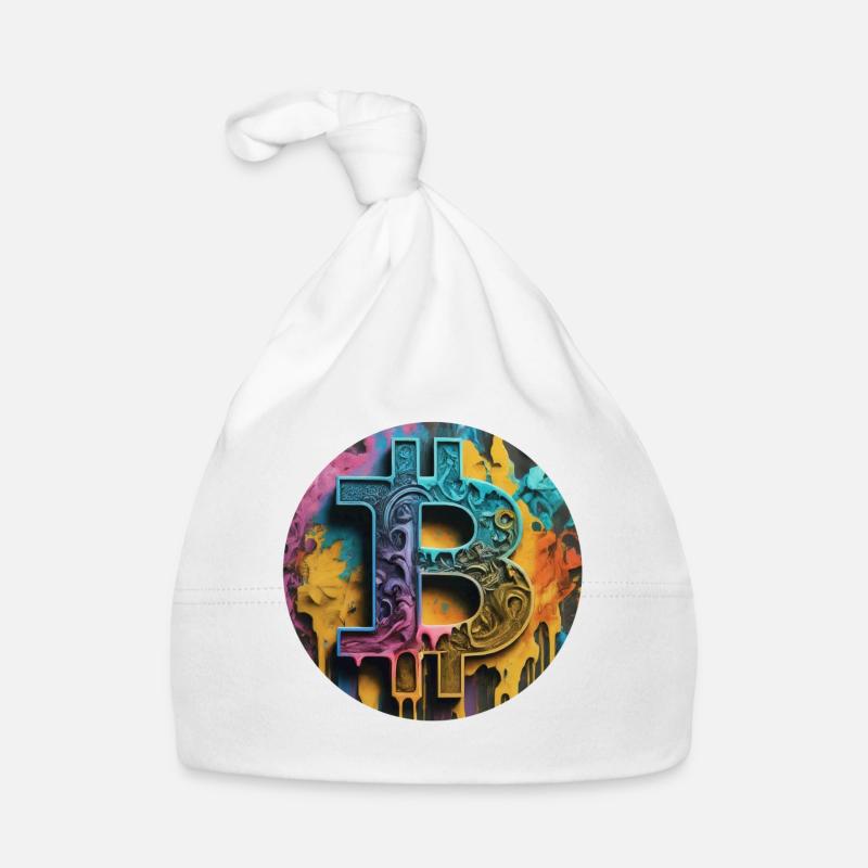 Graffiti sur le bitcoin : coloré et rebelle - Bonnet bio Bébé - blanc