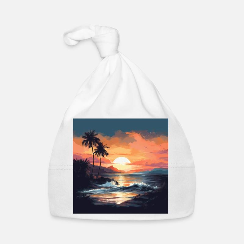 Tropical sunset on the beach Organic Baby Cap