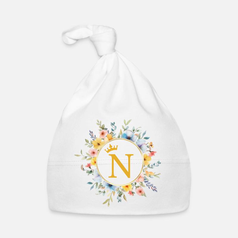 N Monogram, Flower Circle, Personalizable Organic Baby Cap