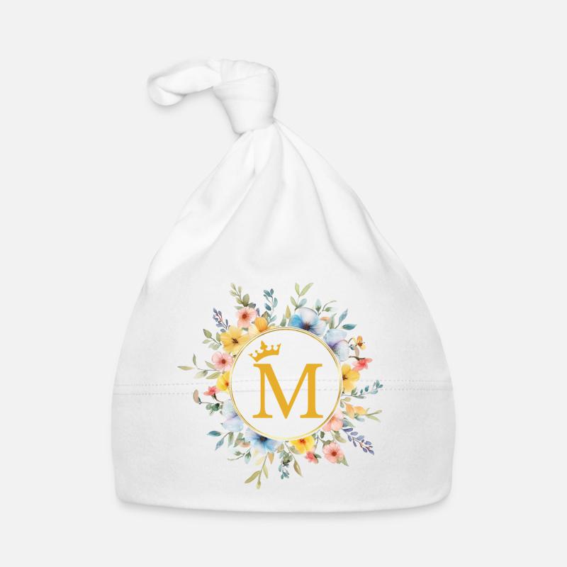 M Monogram, Flower Circle, Personalizable Organic Baby Cap