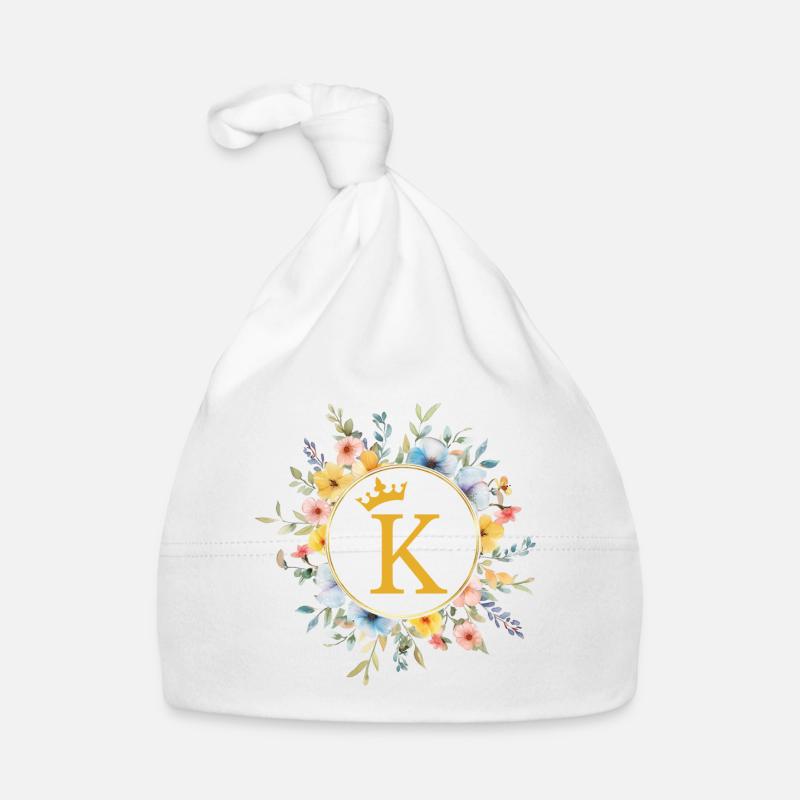 K Monogram, Flower Circle, Personalizable Organic Baby Cap