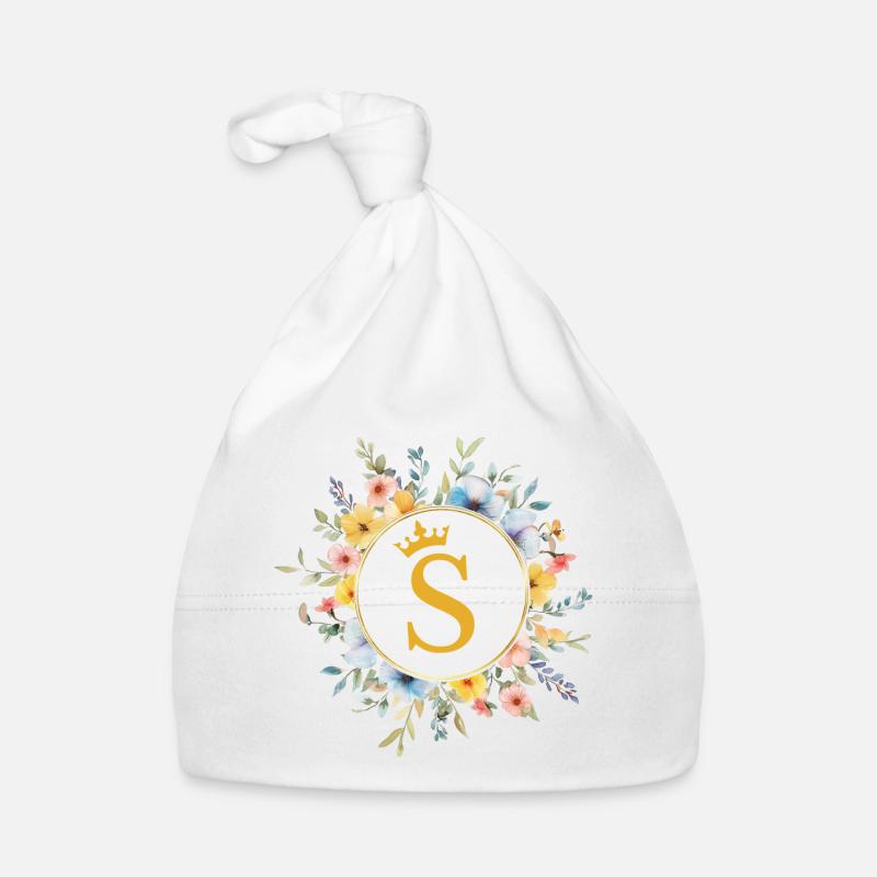 S Monogram, Flower Circle, Personalizable Organic Baby Cap