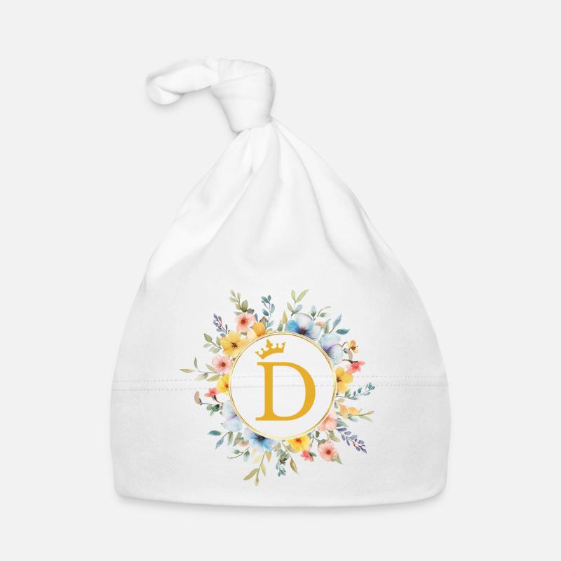 D Monogram, Flower Circle, Personalizable Organic Baby Cap