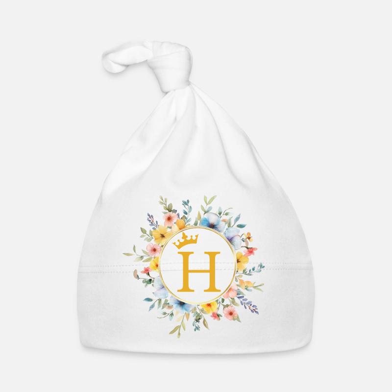 H Monogram, Flower Circle, Personalizable Organic Baby Cap