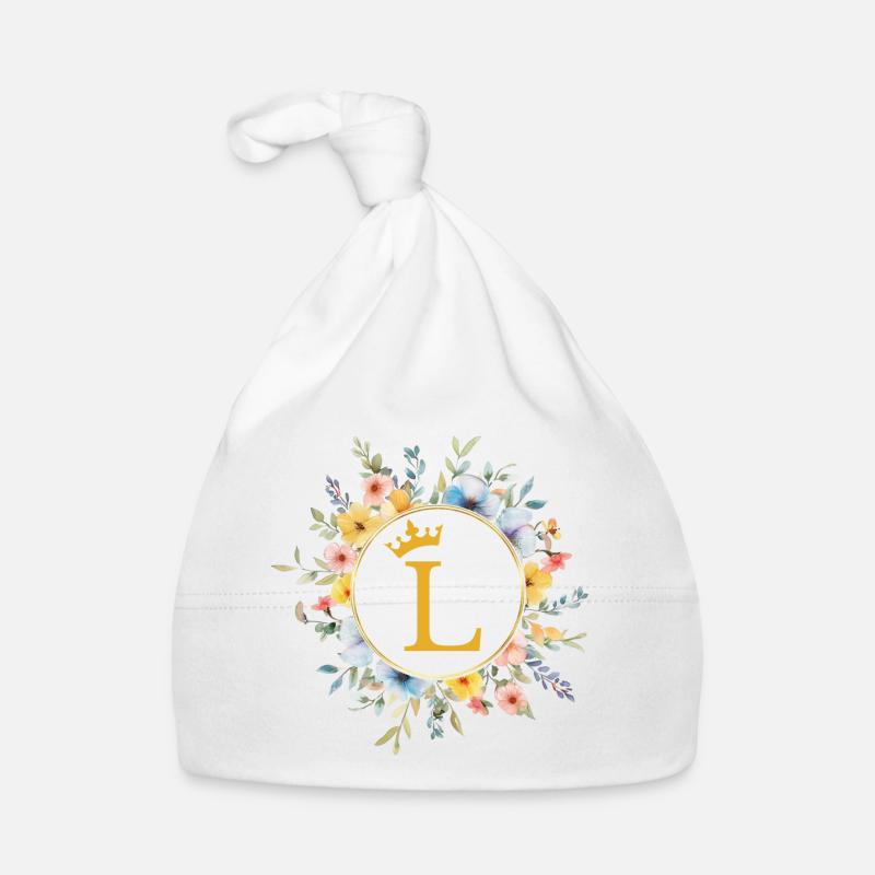 L Monogram, Flower Circle, Personalizable Organic Baby Cap