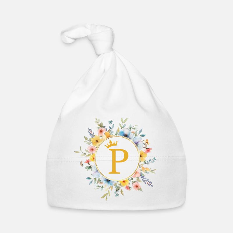 P Monogram, Flower Circle, Personalizable Organic Baby Cap