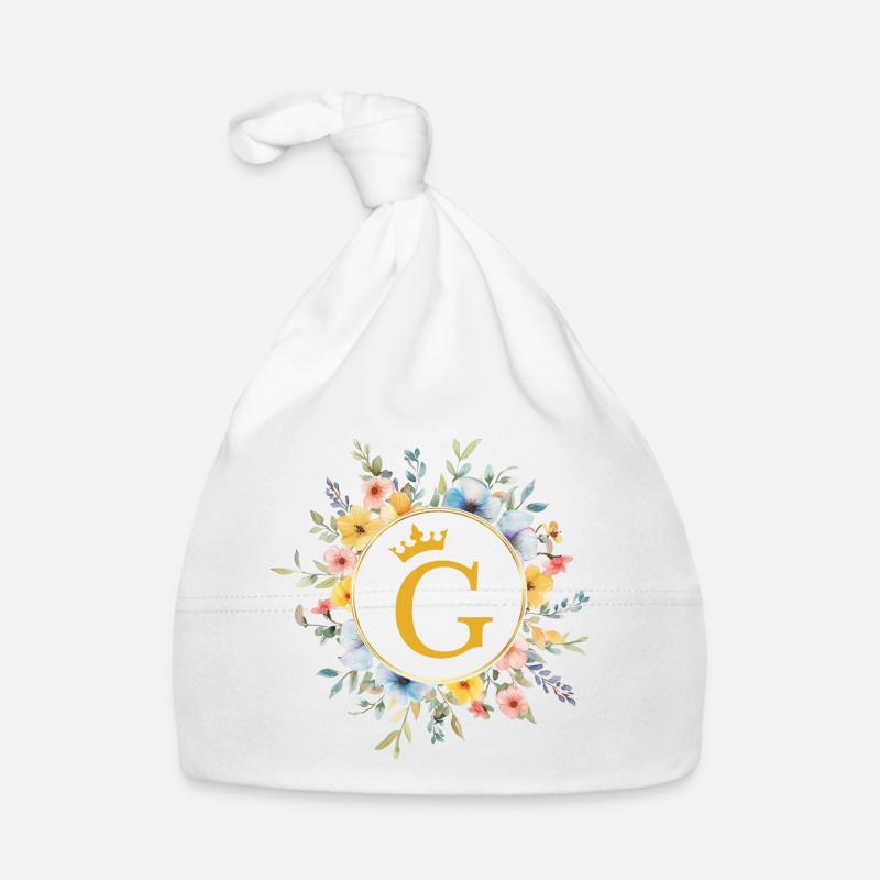 G Monogram, Flower Circle, Personalizable Organic Baby Cap