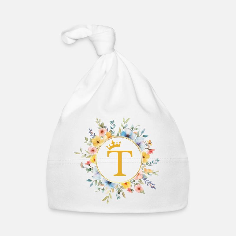 T Monogram, Flower Circle, Personalizable Organic Baby Cap