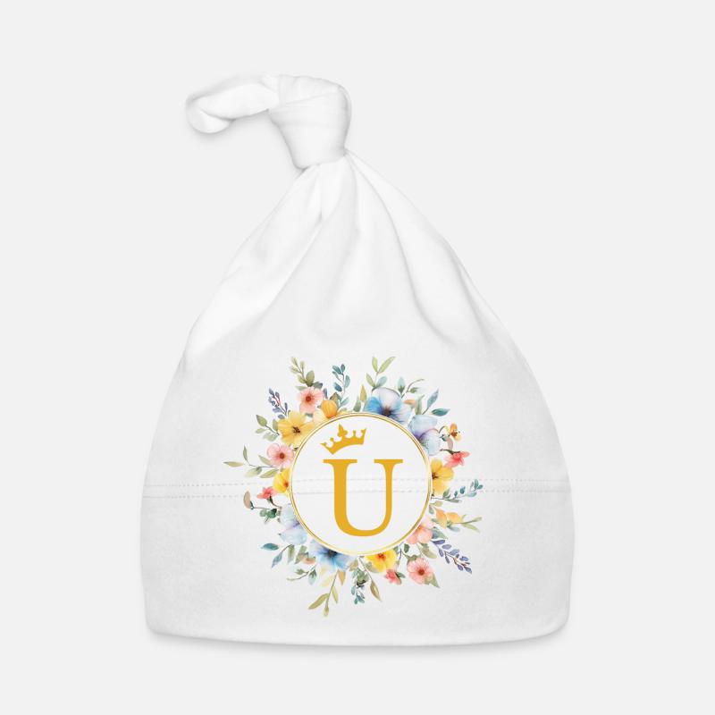 U Monogram, Flower Circle, Personalizable Organic Baby Cap