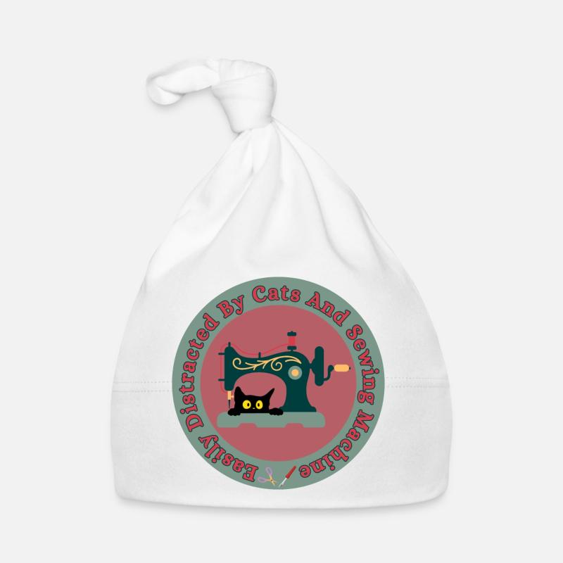 Cat at Sewing Machine Retro Organic Baby Cap