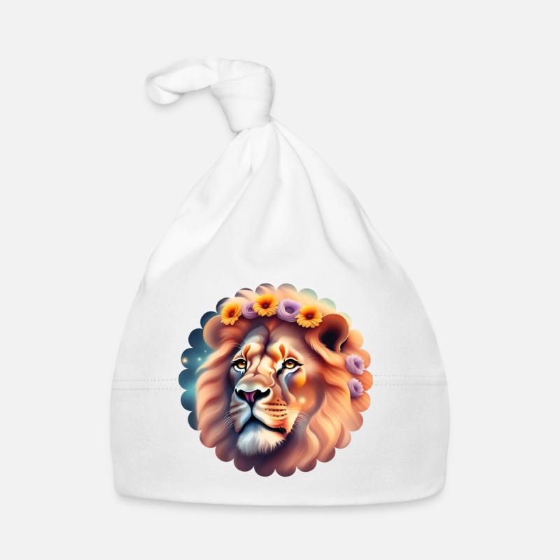 Une tête de lion avec des fleurs Bonnet bio Bébé