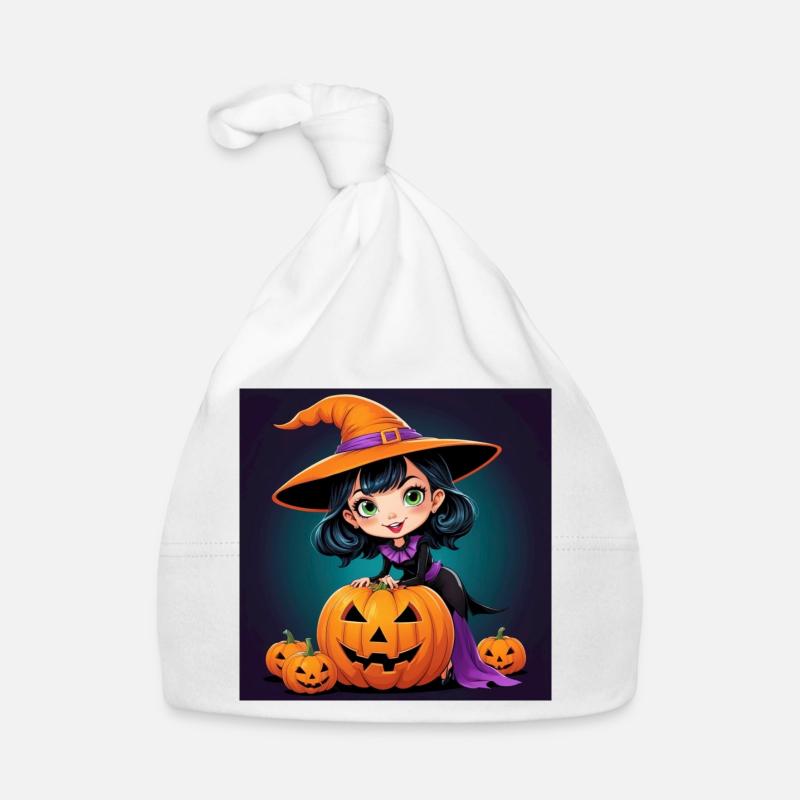 Sorcière d’Halloween - Bonnet bio Bébé - blanc