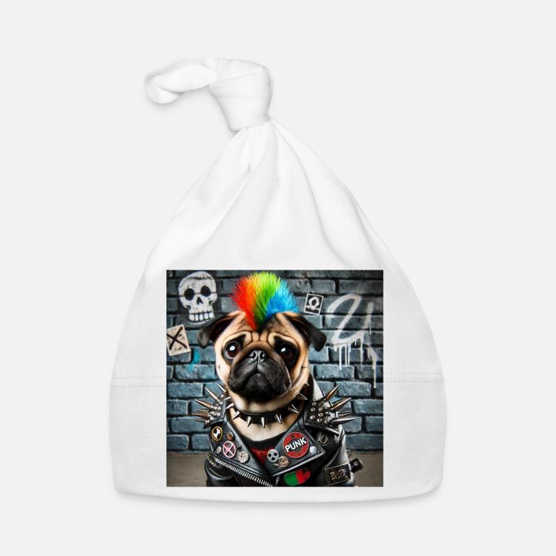 Punk Mops mit Regenbogenmähne Baby Bio-Mütze