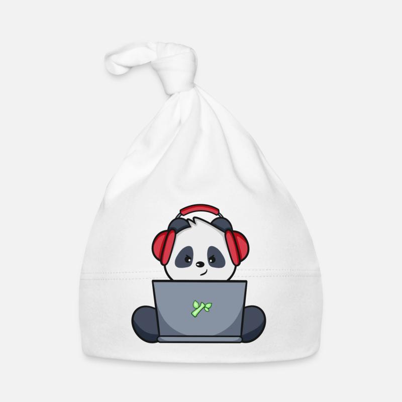 Gaming Panda with yellow headset Organic Baby Cap