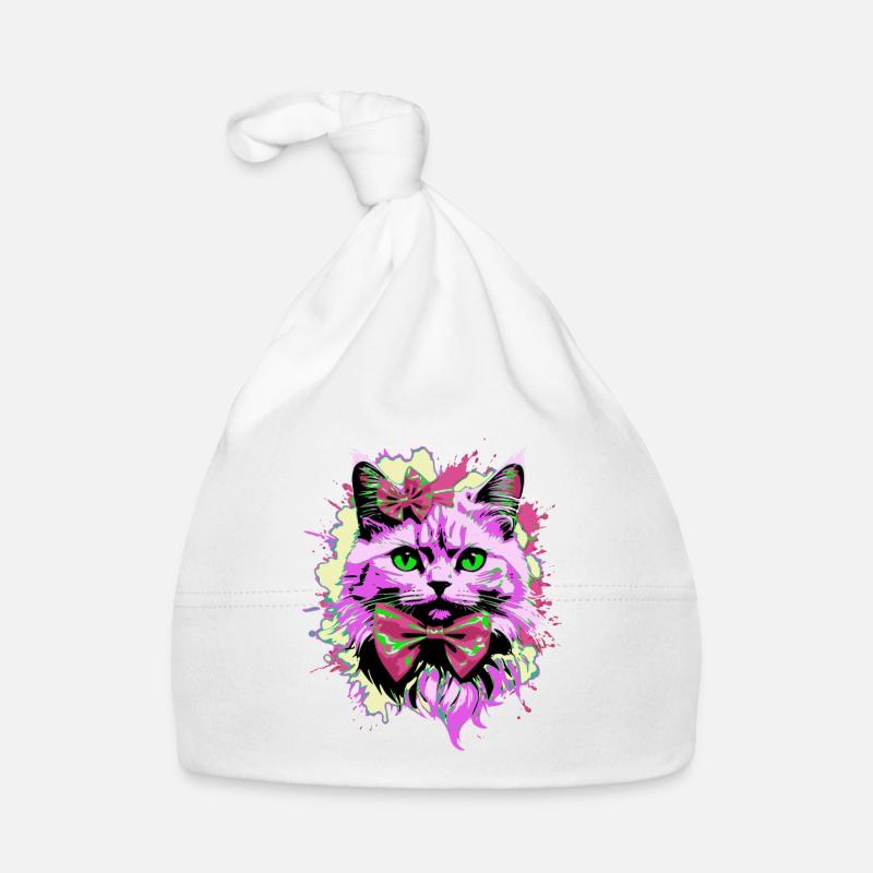 Neonkatze mit Fliege Baby Bio-Mütze