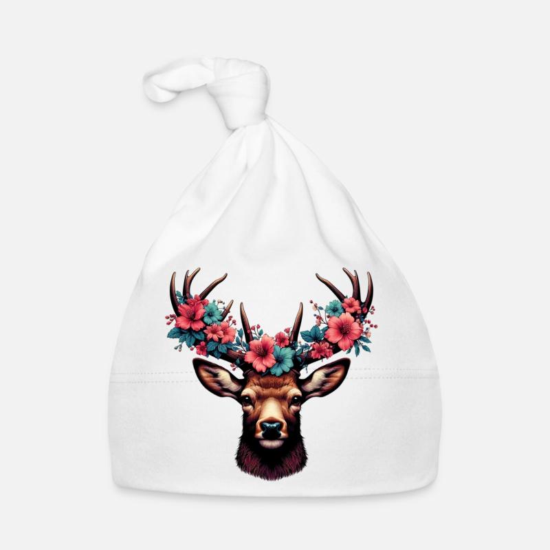 Cerf avec des fleurs Bonnet bio Bébé