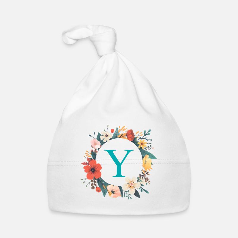 Y Monogramm, Blumen-Kranz, personalisierbar Baby Bio-Mütze