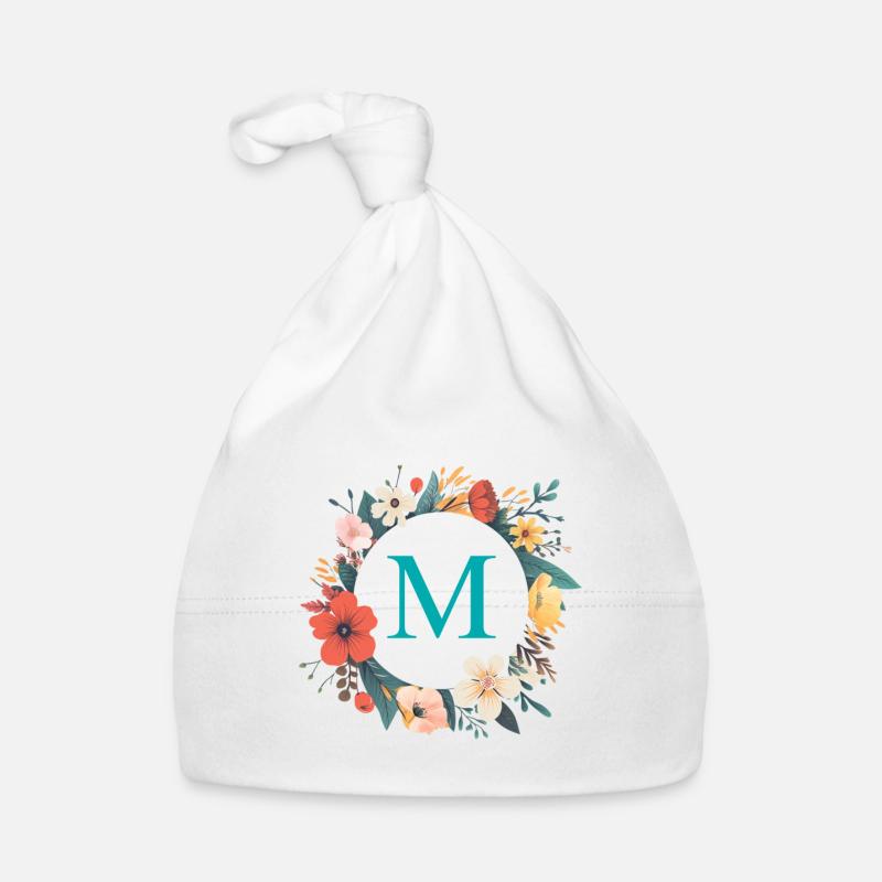 M Monogram, Flower Wreath, Personalizable Organic Baby Cap