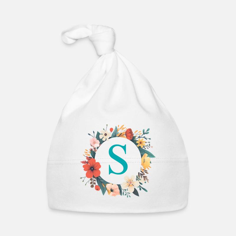 S monogramme, Couronne de fleurs, Personnalisable Bonnet bio Bébé