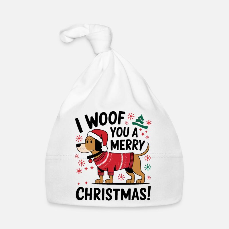 Festlicher Hund im Weihnachtspullover Baby Bio-Mütze