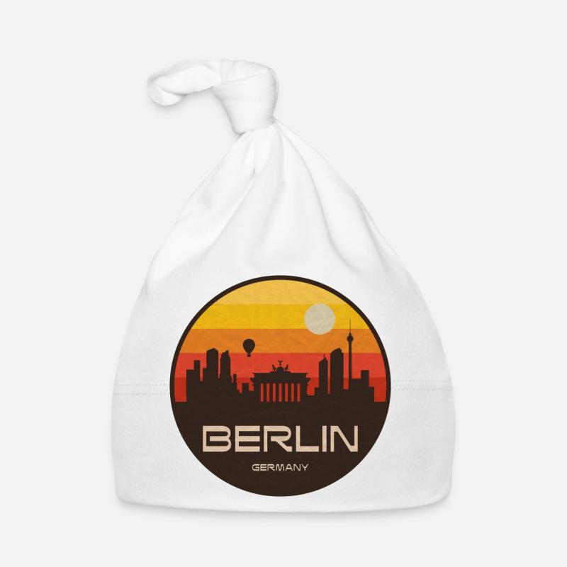 Berlin Skyline Retro Sunset Organic Baby Cap