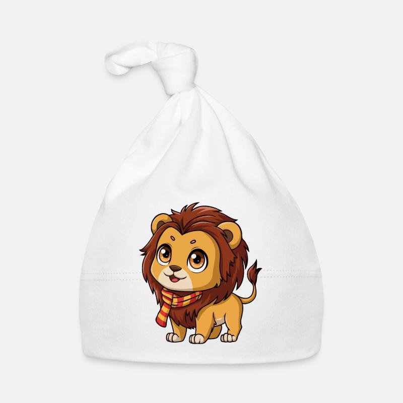 Lion mignon avec écharpe rouge et jaune Bonnet bio Bébé