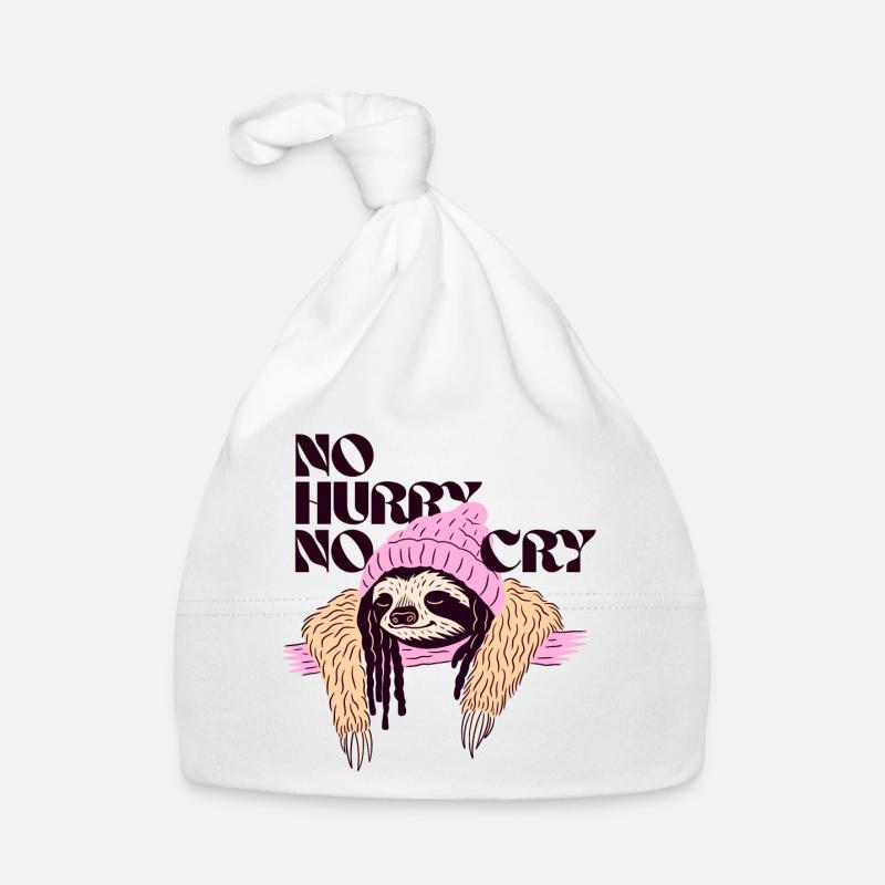 No Hurry, No Cry – Relaxed Sloth Motif Organic Baby Cap