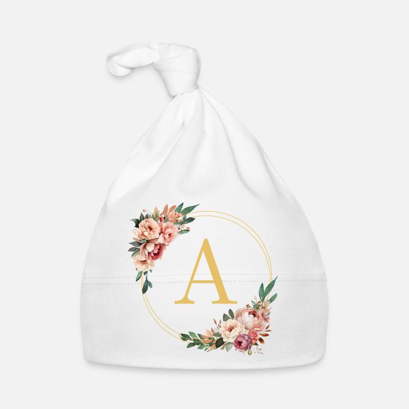 Un monogramme, couronne de fleurs, personnalisable Bonnet bio Bébé