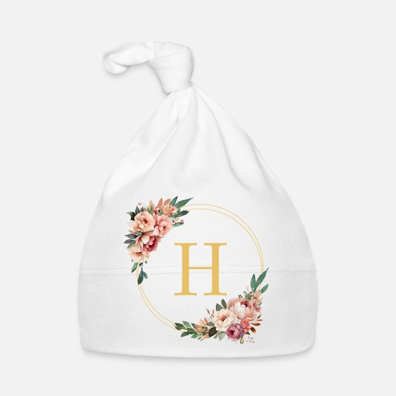 H Monogramm, Blumen-Kranz, personalisierbar Baby Bio-Mütze