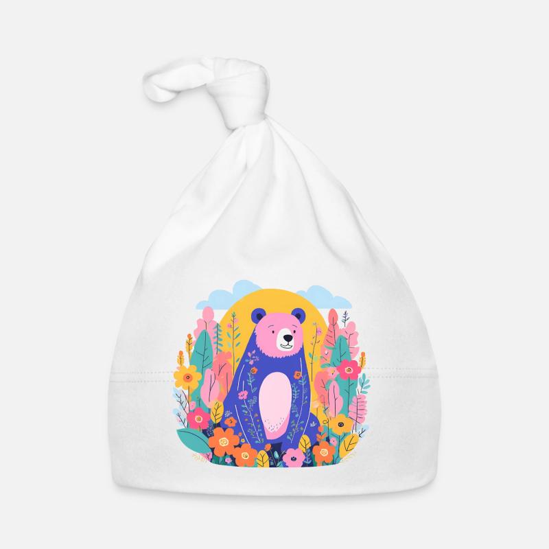 Bunter Bär im Blumengarten Baby Bio-Mütze