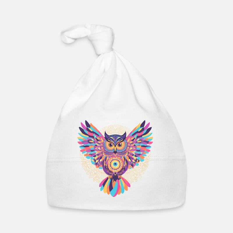 Regenbogenmandala-Eule Baby Bio-Mütze