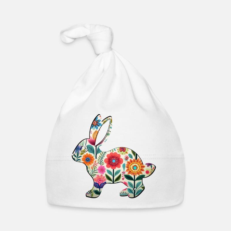Floral Easter Bunny Silhouette - Boho Chic Organic Baby Cap
