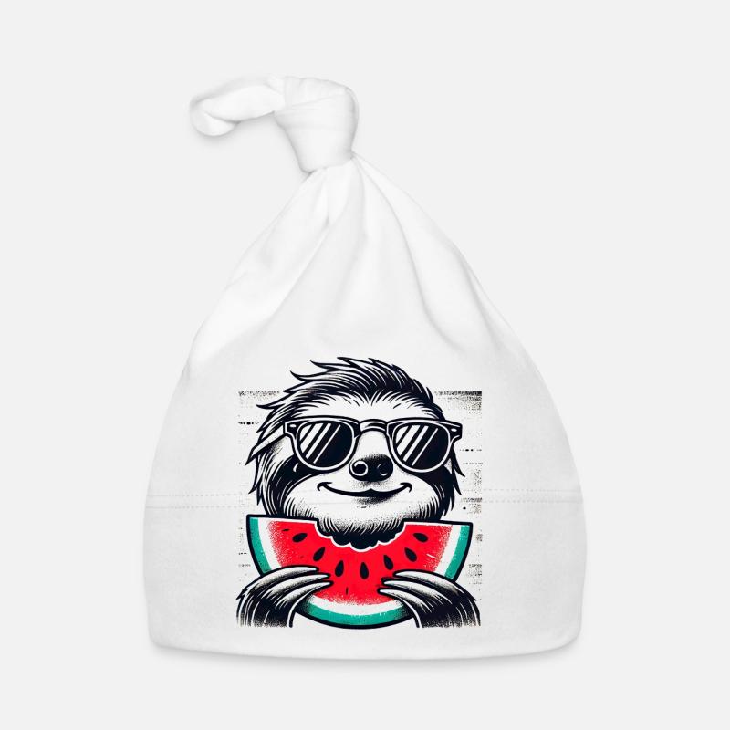 Sloth Watermelon - Organic Baby Cap - white